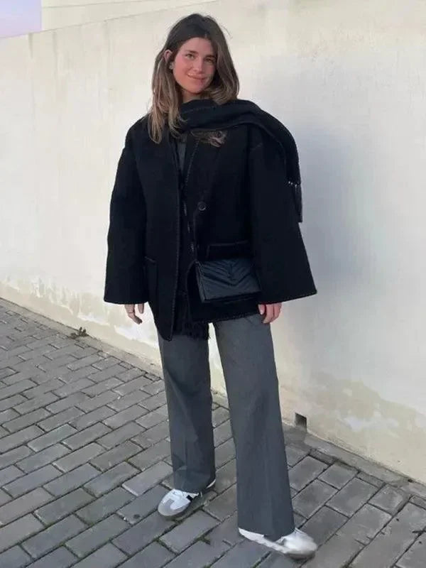 Women's Shawl Coat Fringed Hem Warm Style