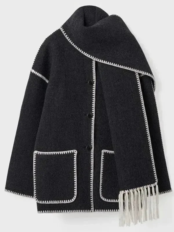 Women's Shawl Coat Fringed Hem Warm Style