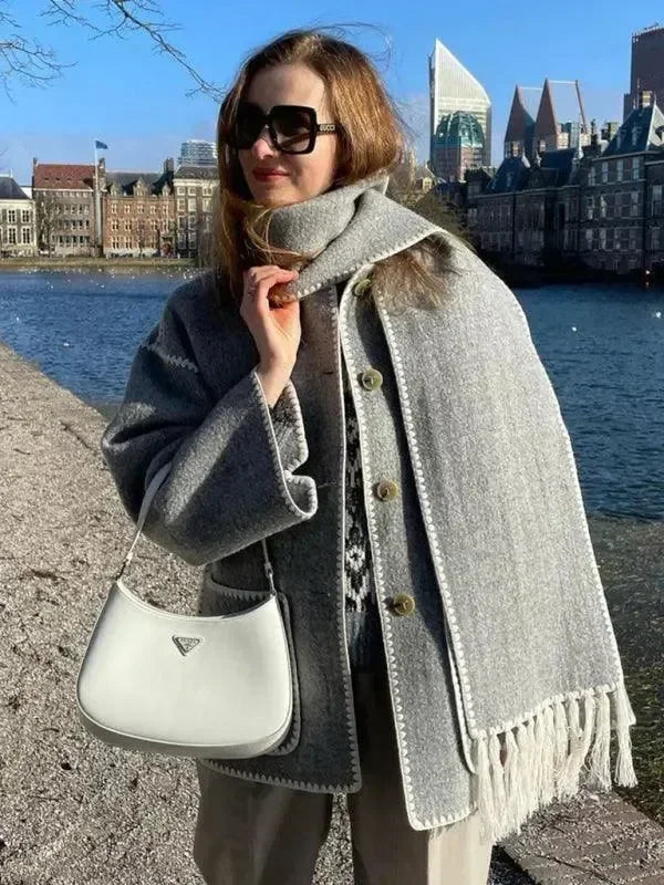 Women's Shawl Coat Fringed Hem Warm Style