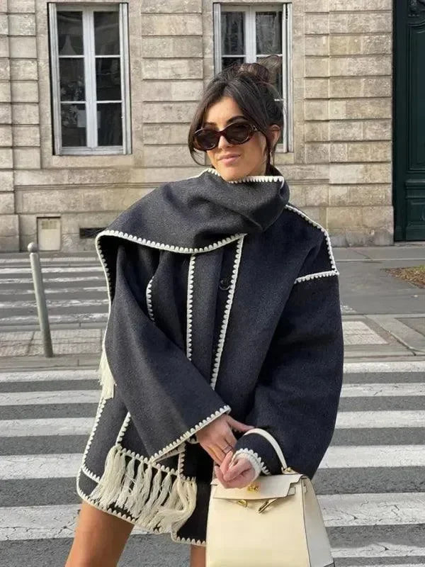 Women's Shawl Coat Fringed Hem Warm Style