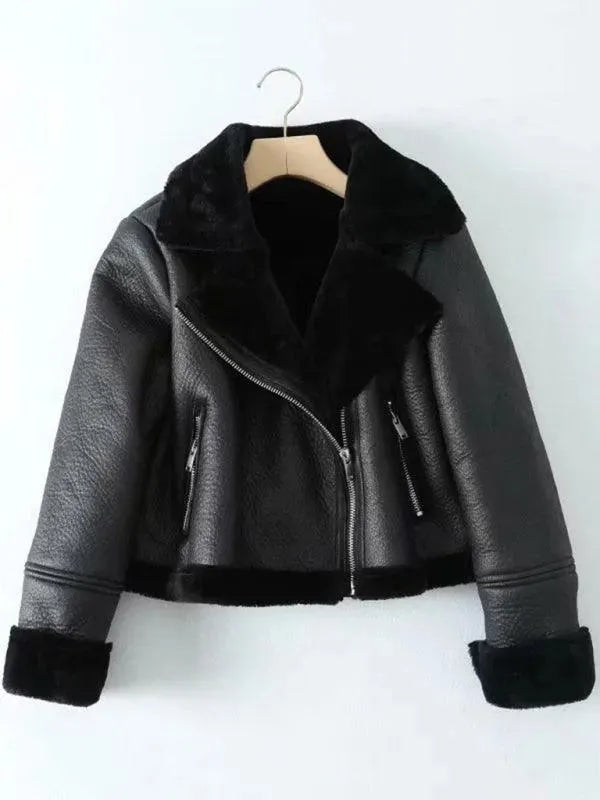 Women’s Shearling Biker Jacket Warm Style