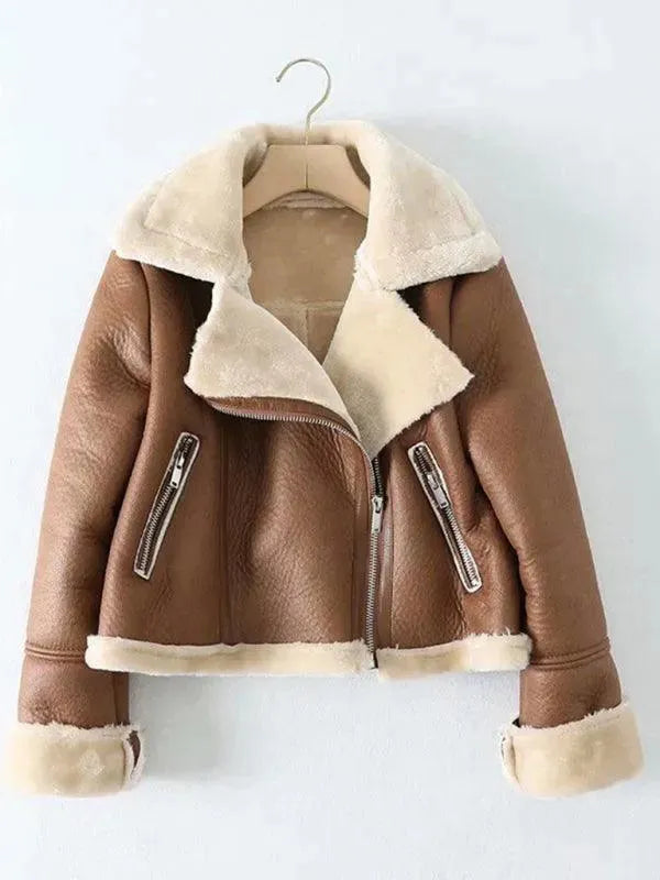 Women’s Shearling Biker Jacket Warm Style