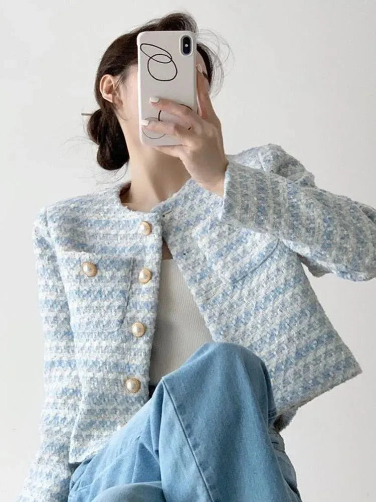 Women’s Striped Tweed Jacket Casual Style