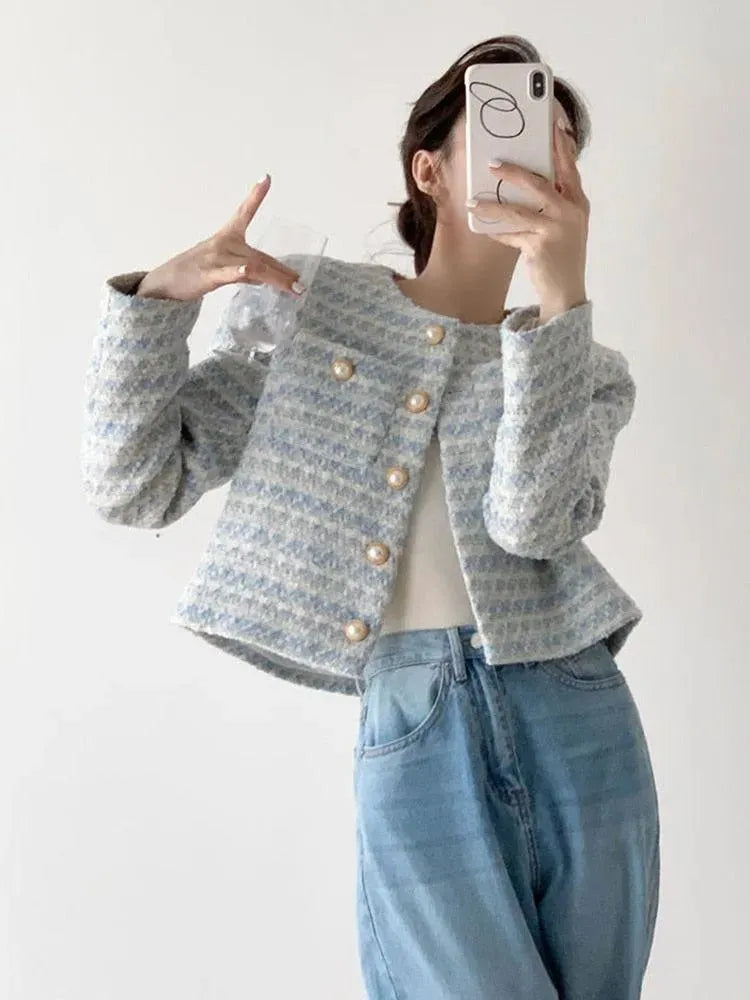 Women’s Striped Tweed Jacket Casual Style