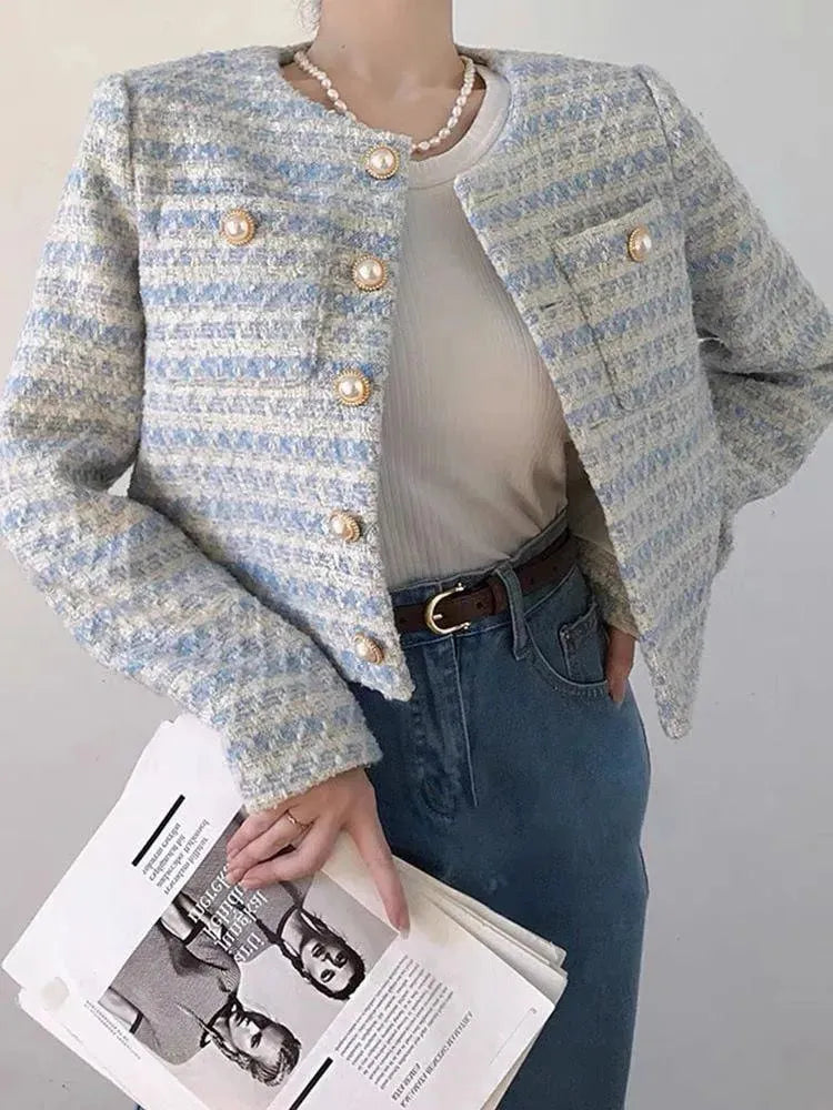 Women’s Striped Tweed Jacket Casual Style