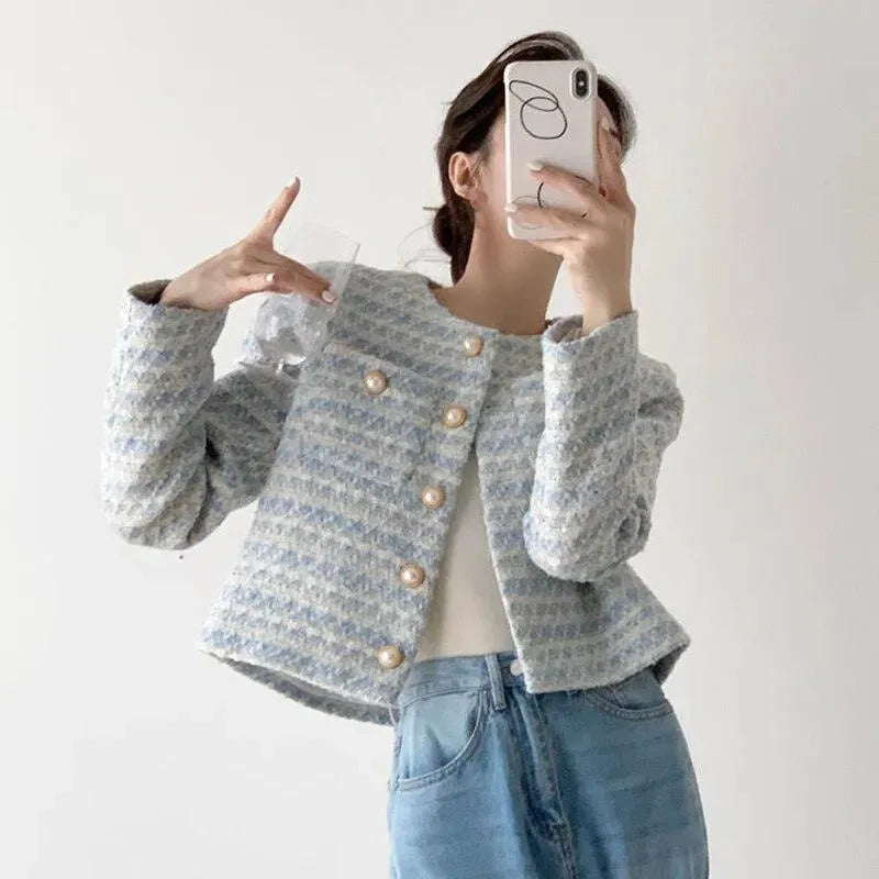 Women’s Striped Tweed Jacket Casual Style
