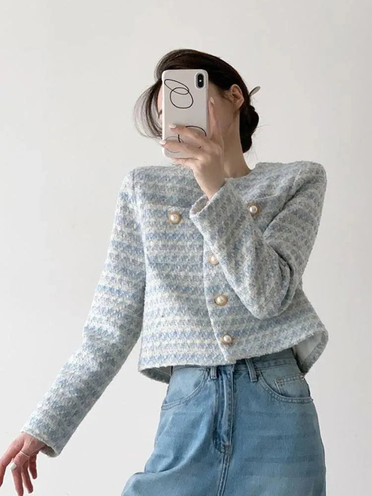 Women’s Striped Tweed Jacket Casual Style