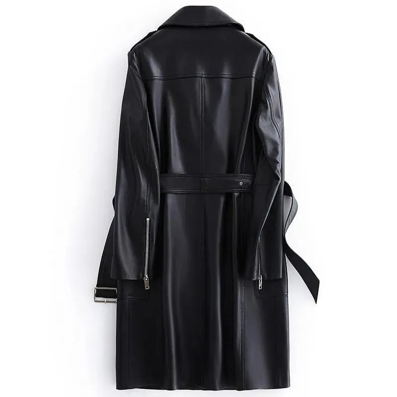 Women's Structured Leather Coat Longline Modern Style