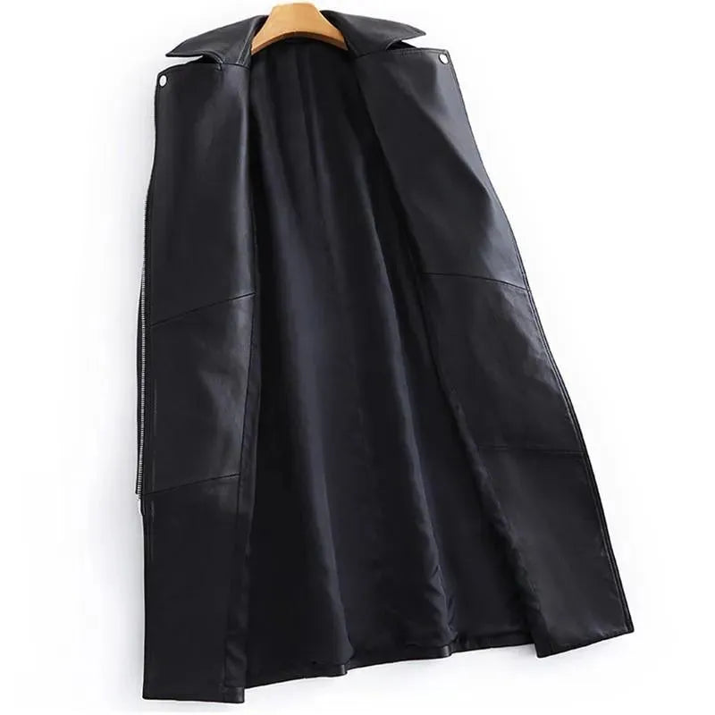 Women's Structured Leather Coat Longline Modern Style