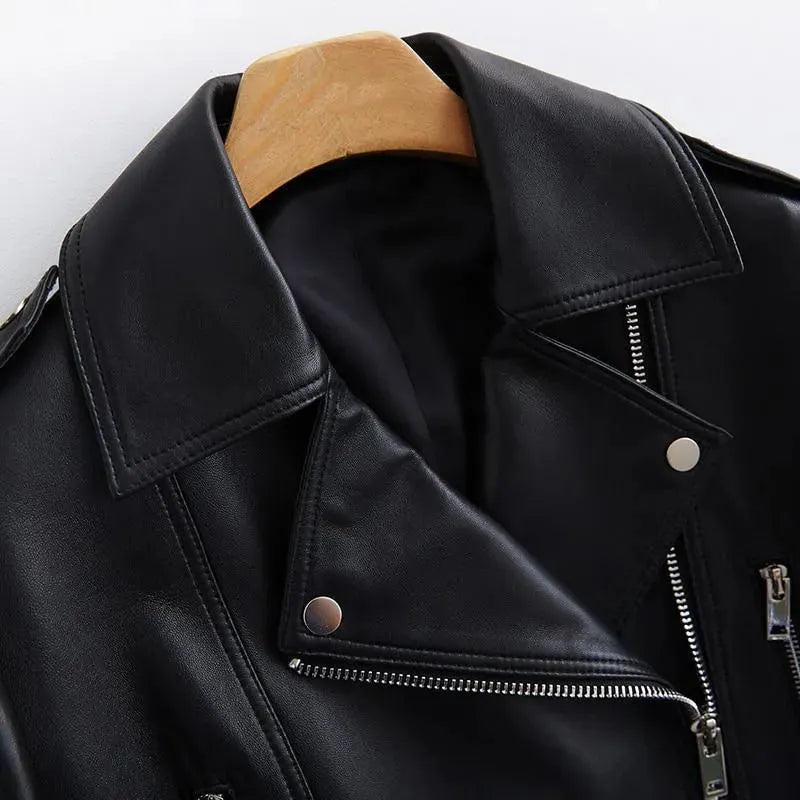 Women's Structured Leather Coat Longline Modern Style