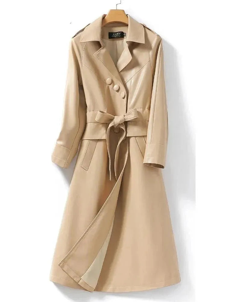 Women's Tailored Leather Coat Longline Elegant Fit