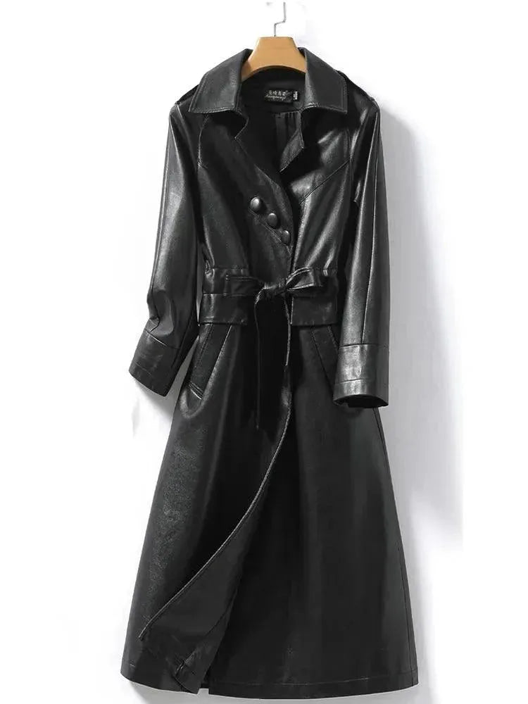 Women's Tailored Leather Coat Longline Elegant Fit