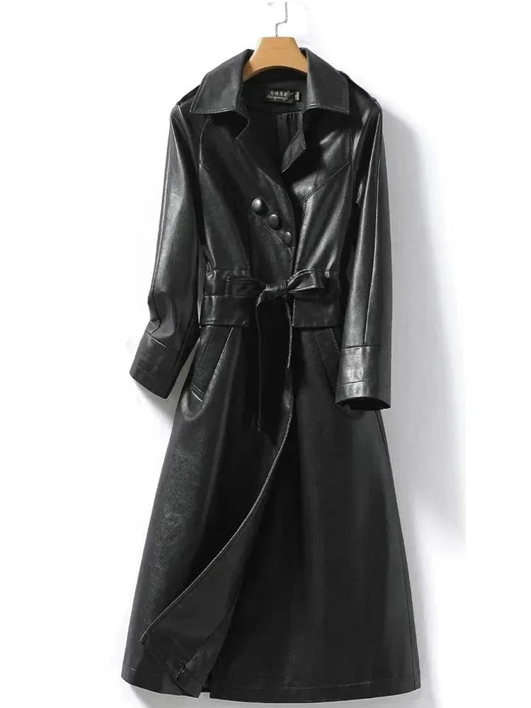 Women's Tailored Leather Coat Longline Elegant Fit