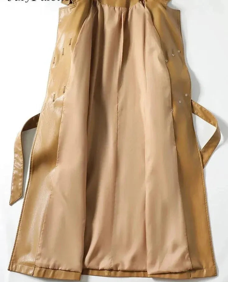 Women's Tailored Leather Coat Longline Elegant Fit
