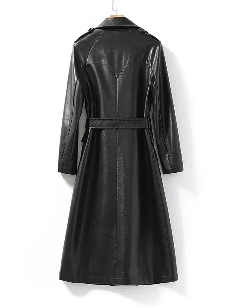 Women's Tailored Leather Coat Longline Elegant Fit