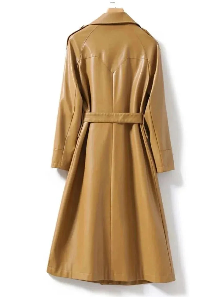 Women's Tailored Leather Coat Longline Elegant Fit