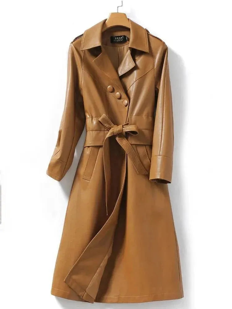 Women's Tailored Leather Coat Longline Elegant Fit