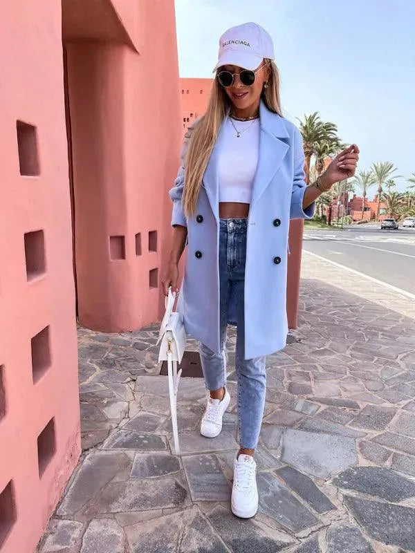 Women's Trench Coat Double Breasted Knee Length