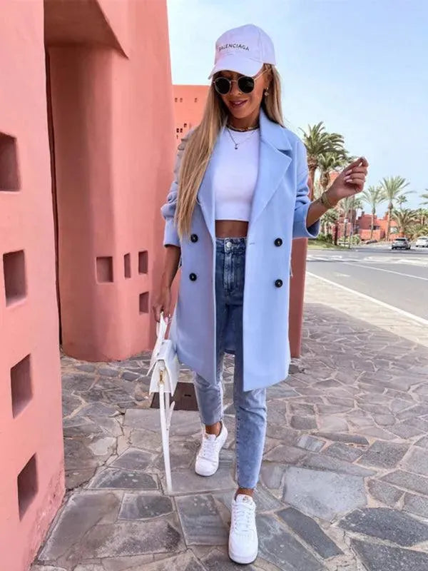 Women's Trench Coat Double Breasted Knee Length