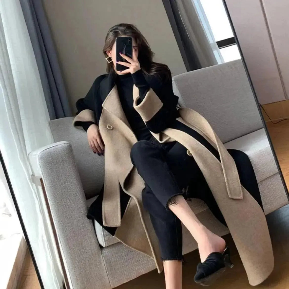 Women's Trench Coat Longline Double Breasted Fit