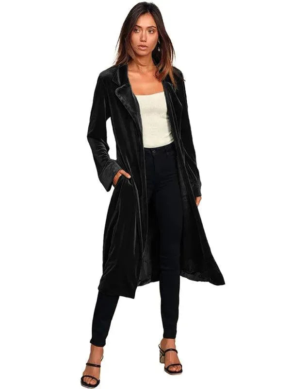 Women's Velvet Coat Longline Open Front Style