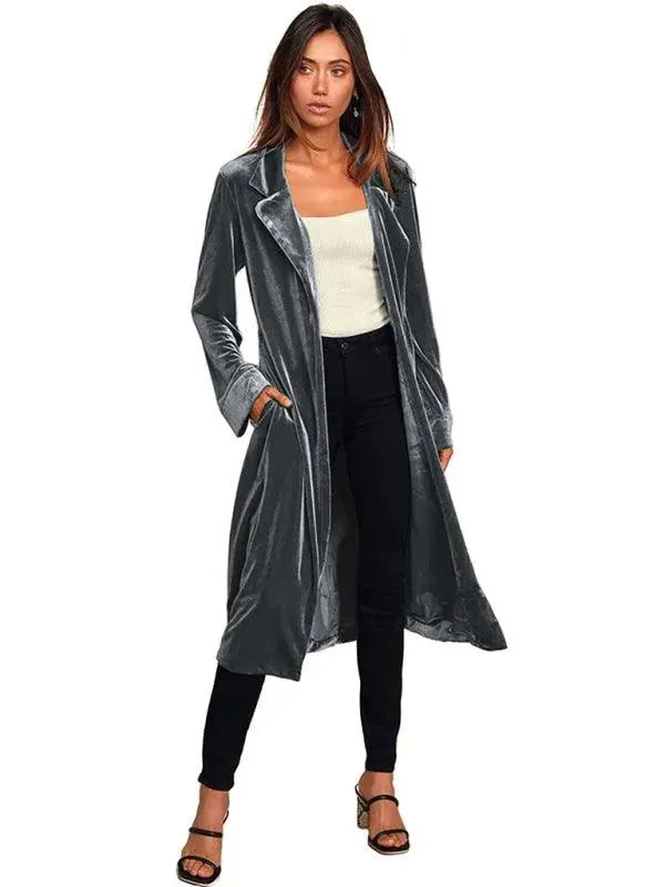 Women's Velvet Coat Longline Open Front Style