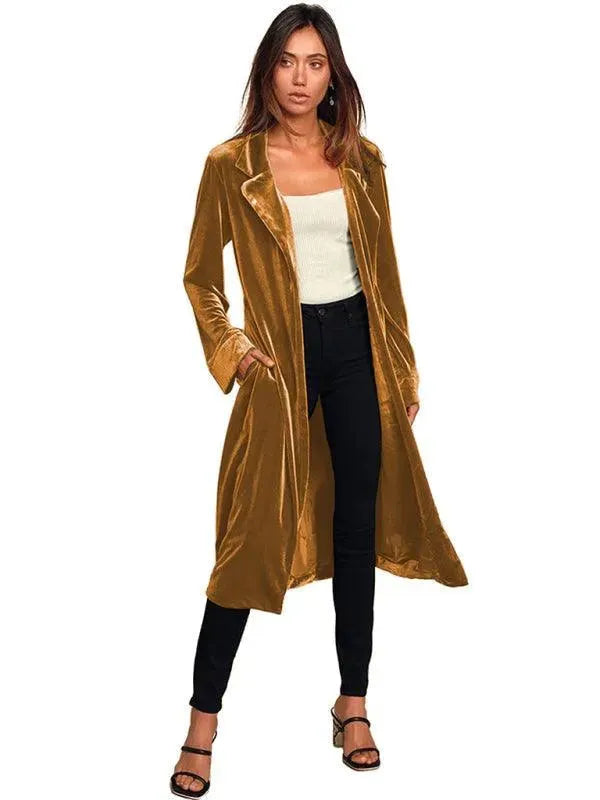 Women's Velvet Coat Longline Open Front Style