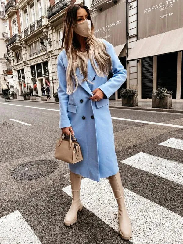 Women's Wool Blend Overcoat Double Breasted Style