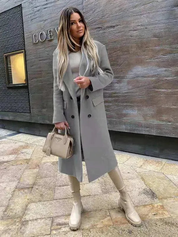 Women's Wool Blend Overcoat Double Breasted Style
