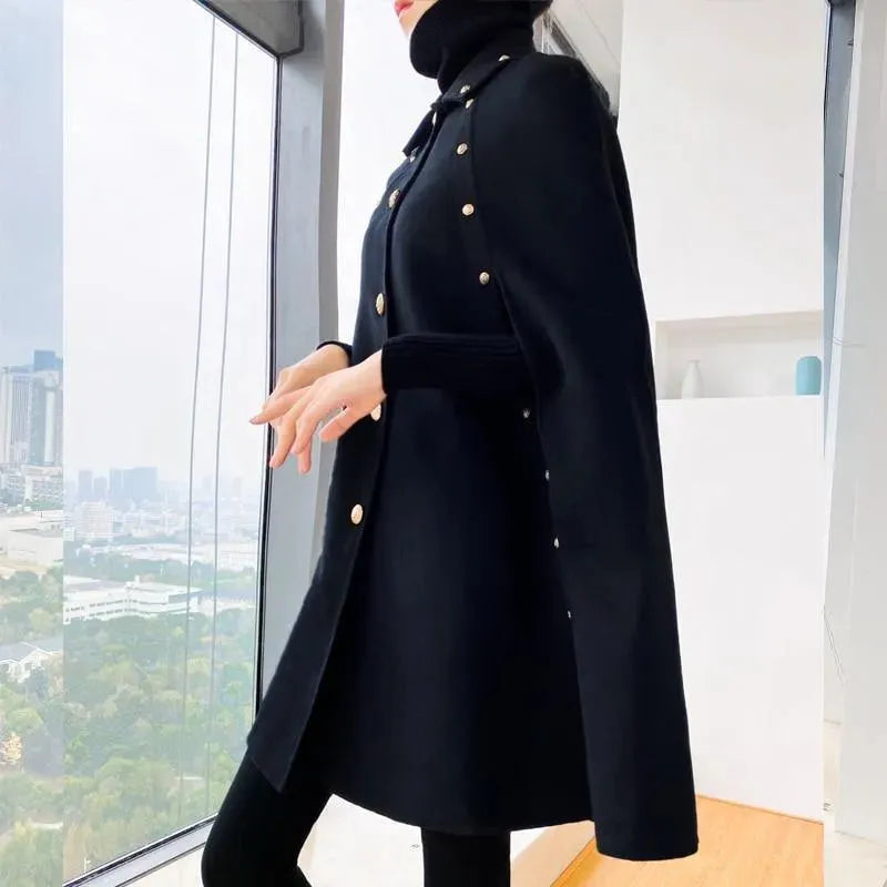 Women's Wool Cape Coat Batwing Elegant Style
