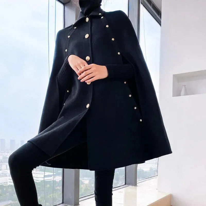 Women's Wool Cape Coat Batwing Elegant Style