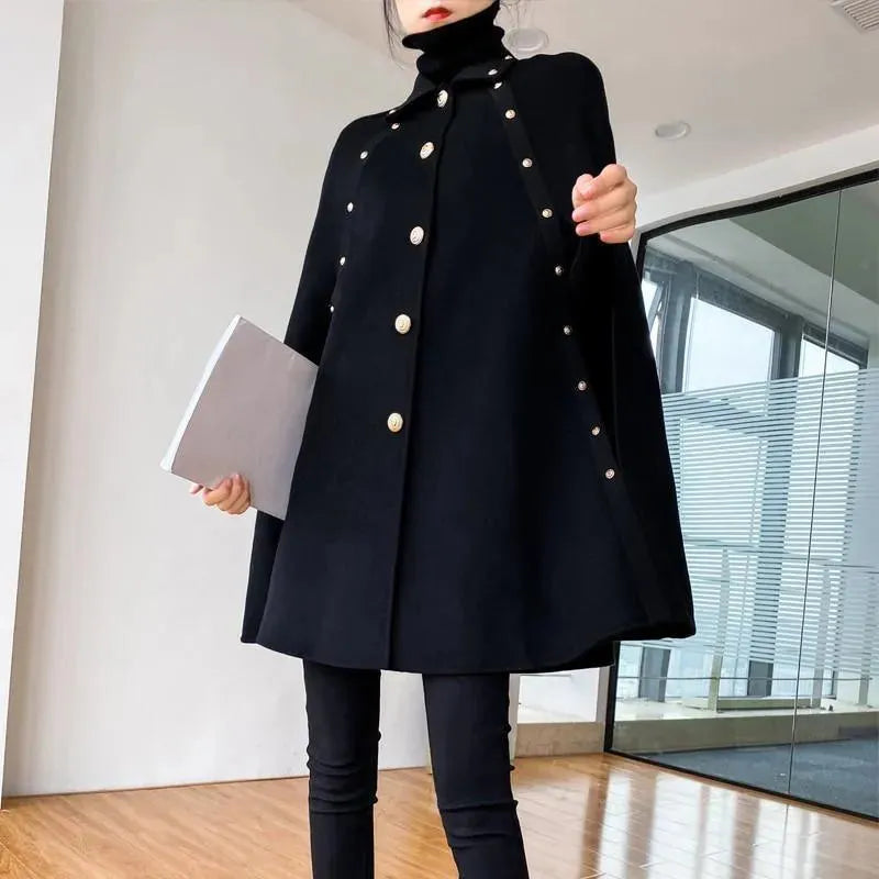 Women's Wool Cape Coat Batwing Elegant Style