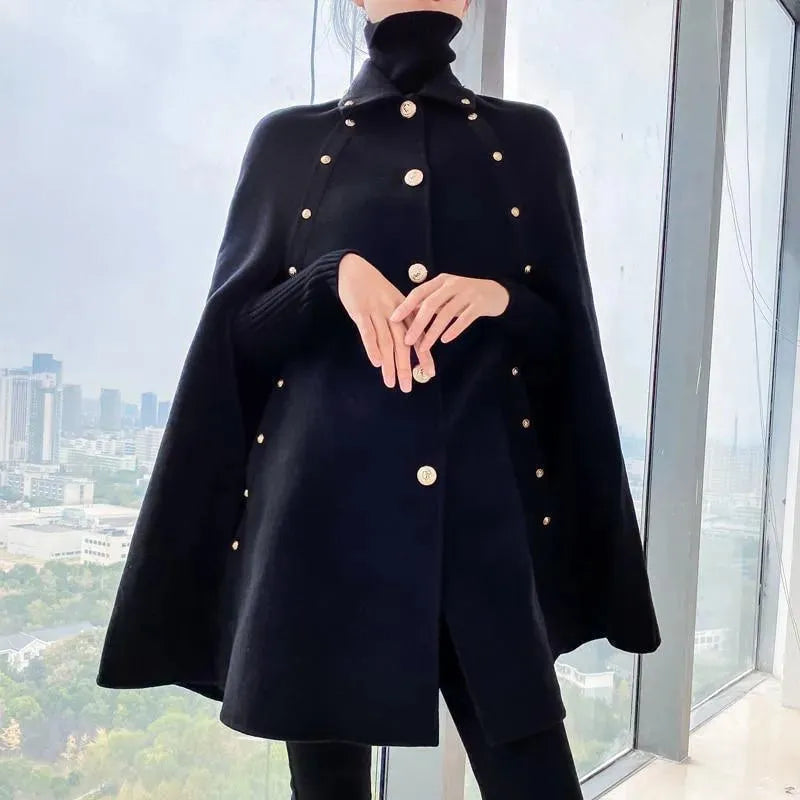 Women's Wool Cape Coat Batwing Elegant Style