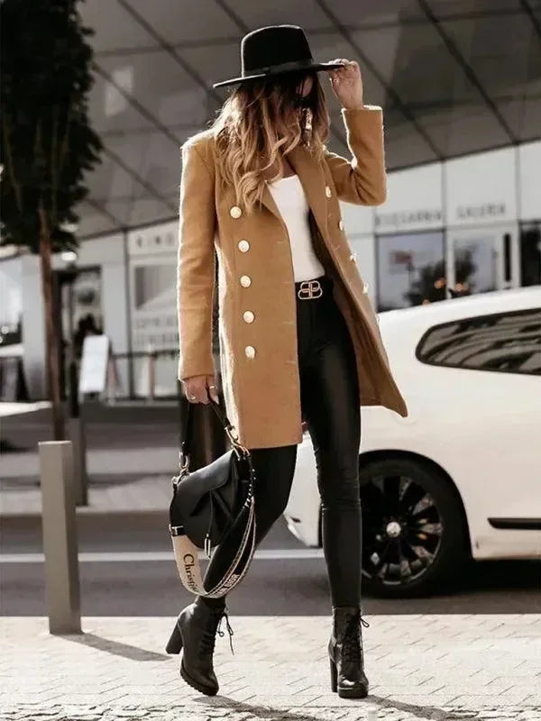 Women's Wool Pea Coat Slim Fit Elegant Style