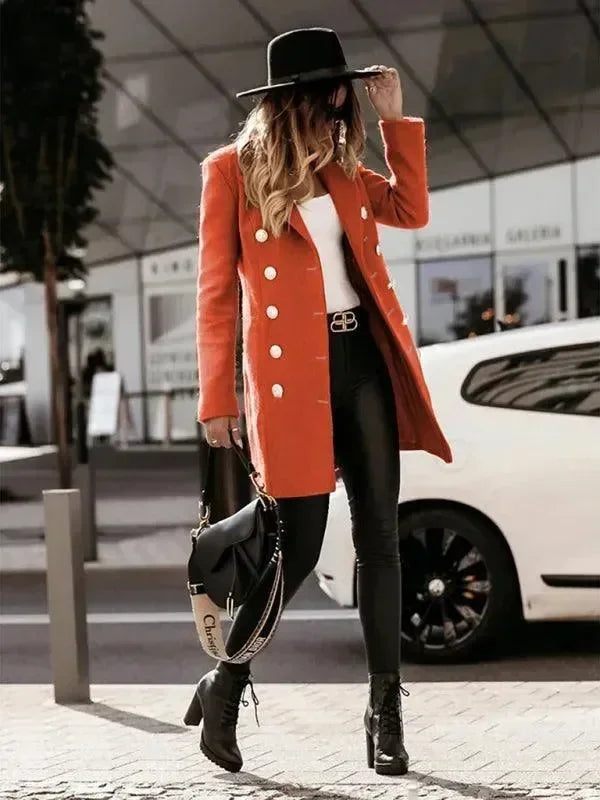 Women's Wool Pea Coat Slim Fit Elegant Style