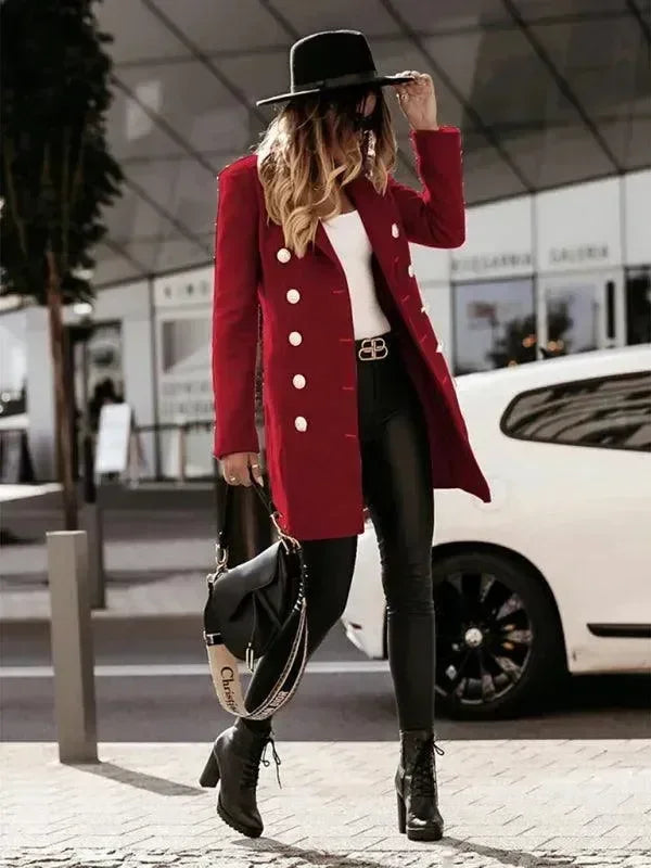 Women's Wool Pea Coat Slim Fit Elegant Style