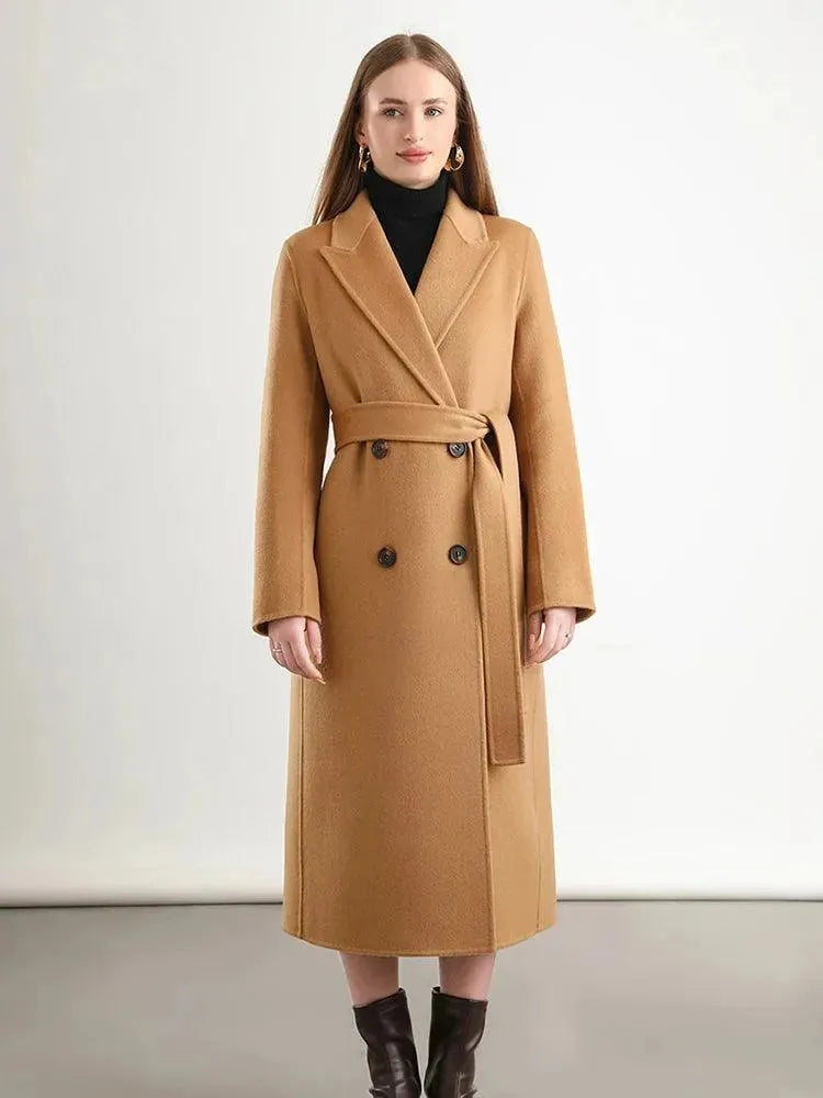 Women's Wool Wrap Coat Long Belted Fit