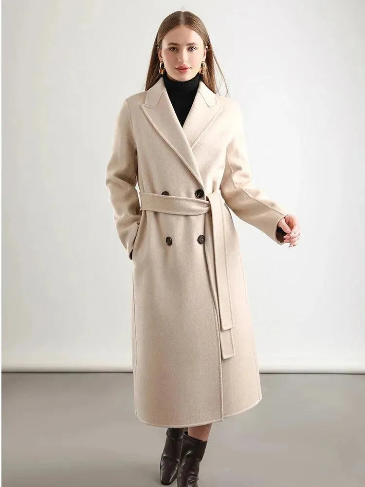 Women's Wool Wrap Coat Long Belted Fit