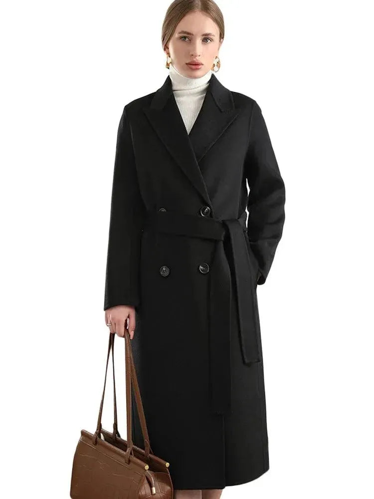 Women's Wool Wrap Coat Long Belted Fit
