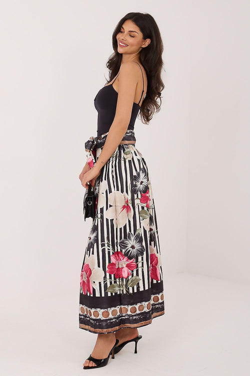 Belted Floral Print Midi Skirt-Women's Skirt-LeStyleParfait