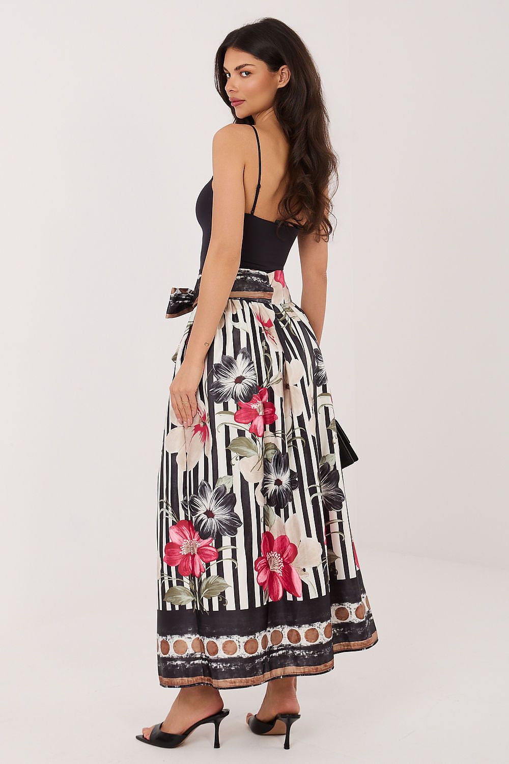 Belted Floral Print Midi Skirt-Women's Skirt-LeStyleParfait