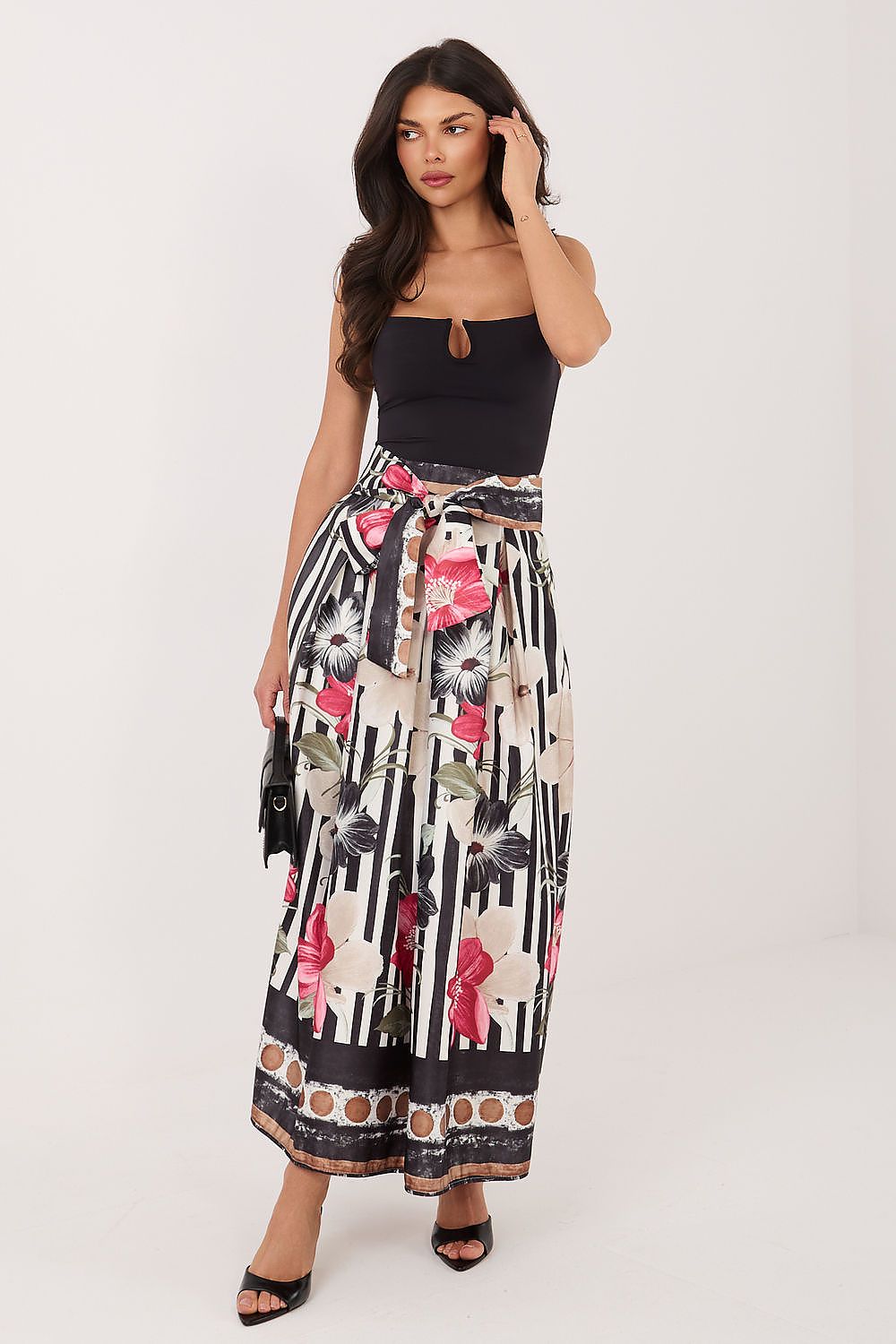 Belted Floral Print Midi Skirt-Women's Skirt-LeStyleParfait