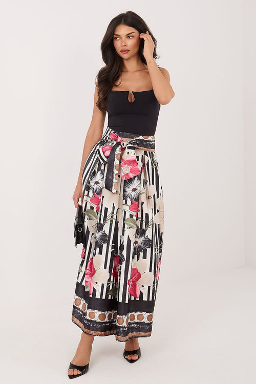 Belted Floral Print Midi Skirt-Women's Skirt-LeStyleParfait