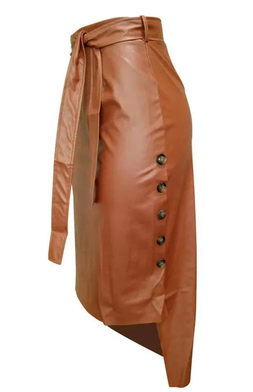 Belted Leather Midi Skirt-Women's Skirt-LeStyleParfait