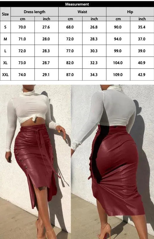 Belted Leather Midi Skirt-Women's Skirt-LeStyleParfait