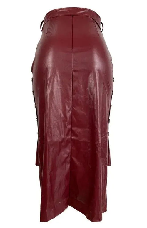 Belted Leather Midi Skirt-Women's Skirt-LeStyleParfait