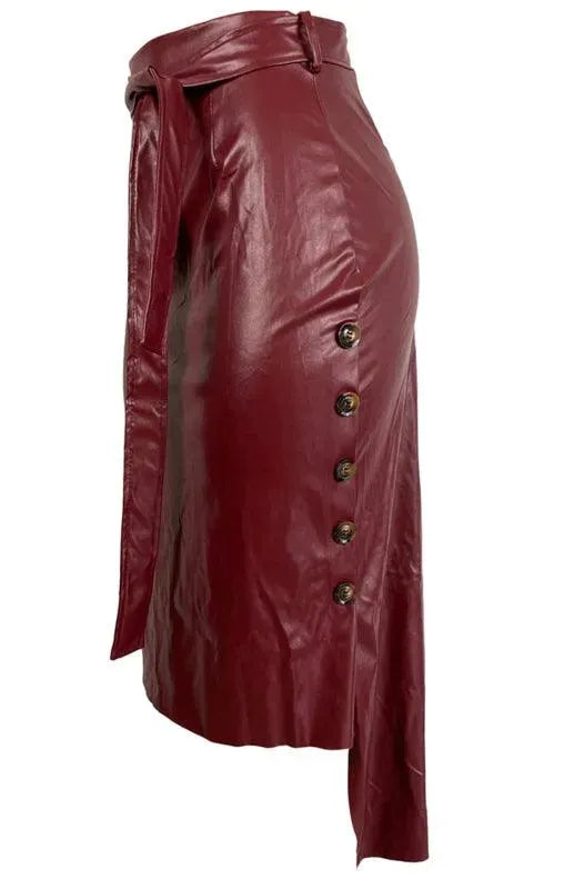 Belted Leather Midi Skirt-Women's Skirt-LeStyleParfait