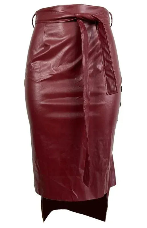 Belted Leather Midi Skirt-Women's Skirt-LeStyleParfait