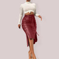Belted Leather Midi Skirt-Women's Skirt-LeStyleParfait