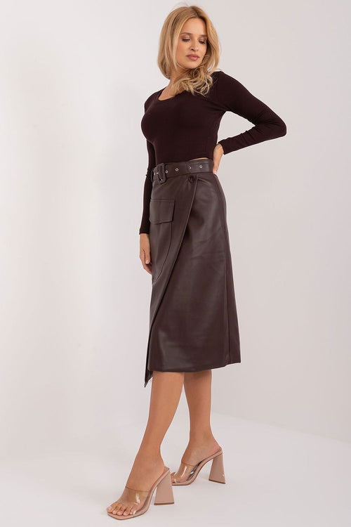 Belted Wrap Leather Midi Skirt-Women's Skirt-LeStyleParfait